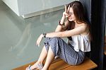 Portrait Of Thai Adult Beautiful Girl Relax And Smile Stock Photo