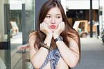 Portrait Of Thai Adult Beautiful Girl Relax And Smile Stock Photo