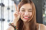 Portrait Of Thai Adult Beautiful Girl Relax And Smile Stock Photo