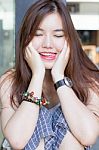 Portrait Of Thai Adult Beautiful Girl Relax And Smile Stock Photo