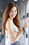 Portrait Of Thai Adult Beautiful Girl Relax And Smile Stock Photo