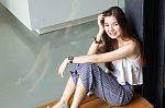 Portrait Of Thai Adult Beautiful Girl Relax And Smile Stock Photo