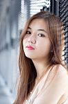 Portrait Of Thai Adult Beautiful Girl Relax And Smile Stock Photo