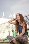 Portrait Of Thai Adult Beautiful Girl Relax And Smile Stock Photo