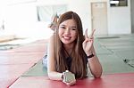 Portrait Of Thai Adult Beautiful Girl Relax And Smile Stock Photo