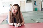 Portrait Of Thai Adult Beautiful Girl Relax And Smile Stock Photo