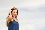 Portrait Of Thai Adult Beautiful Girl Relax And Smile Stock Photo