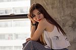 Portrait Of Thai Adult Beautiful Girl Relax And Smile Stock Photo