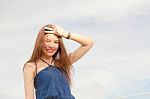 Portrait Of Thai Adult Beautiful Girl Relax And Smile Stock Photo