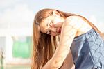 Portrait Of Thai Adult Beautiful Girl Relax And Smile Stock Photo