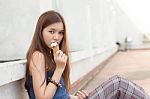 Portrait Of Thai Adult Beautiful Girl Relax And Smile Stock Photo