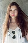 Portrait Of Thai Adult Beautiful Girl Relax And Smile Stock Photo