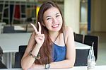 Portrait Of Thai Adult Beautiful Girl Relax And Smile Stock Photo