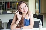 Portrait Of Thai Adult Beautiful Girl Relax And Smile Stock Photo