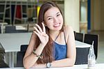 Portrait Of Thai Adult Beautiful Girl Relax And Smile Stock Photo