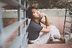 Portrait Of Thai Adult Beautiful Girl Relax And Smile Stock Photo