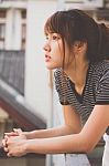 Portrait Of Thai Adult Beautiful Girl Relax And Smile Stock Photo