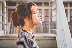 Portrait Of Thai Adult Beautiful Girl Relax And Smile Stock Photo