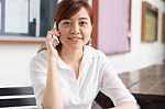 Portrait Of Thai Adult Businesswoman Beautiful Girl Calling Smart Phone Stock Photo