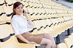 Portrait Of Thai Adult Businesswoman Beautiful Girl Calling Smart Phone Stock Photo