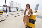 Portrait Of Thai Adult Businesswoman Beautiful Girl Calling Smart Phone Stock Photo