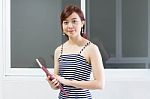 Portrait Of Thai Adult Businesswoman Beautiful Girl Read A Book Stock Photo