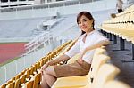 Portrait Of Thai Adult Businesswoman Beautiful Girl Relax And Smile Stock Photo