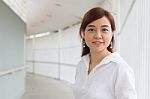 Portrait Of Thai Adult Businesswoman Beautiful Girl Relax And Smile Stock Photo