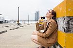 Portrait Of Thai Adult Businesswoman Beautiful Girl Relax And Smile Stock Photo