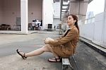 Portrait Of Thai Adult Businesswoman Beautiful Girl Relax And Smile Stock Photo