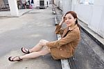 Portrait Of Thai Adult Businesswoman Beautiful Girl Relax And Smile Stock Photo