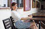 Portrait Of Thai Adult Businesswoman Beautiful Girl Relax And Smile Stock Photo