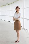 Portrait Of Thai Adult Businesswoman Beautiful Girl Relax And Smile Stock Photo