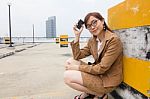 Portrait Of Thai Adult Businesswoman Beautiful Girl Relax And Smile Stock Photo