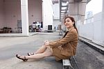 Portrait Of Thai Adult Businesswoman Beautiful Girl Relax And Smile Stock Photo