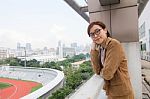 Portrait Of Thai Adult Businesswoman Beautiful Girl Relax And Smile Stock Photo