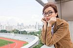 Portrait Of Thai Adult Businesswoman Beautiful Girl Relax And Smile Stock Photo