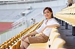 Portrait Of Thai Adult Businesswoman Beautiful Girl Relax And Smile Stock Photo