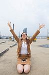 Portrait Of Thai Adult Businesswoman Beautiful Girl Relax And Smile Stock Photo