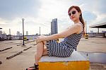 Portrait Of Thai Adult Businesswoman Beautiful Girl Relax And Smile Stock Photo