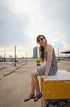 Portrait Of Thai Adult Businesswoman Beautiful Girl Relax And Smile Stock Photo