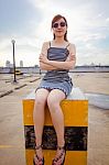 Portrait Of Thai Adult Businesswoman Beautiful Girl Relax And Smile Stock Photo