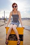 Portrait Of Thai Adult Businesswoman Beautiful Girl Relax And Smile Stock Photo