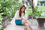 Portrait Of Thai Adult Businesswoman Beautiful Girl Relax And Smile Stock Photo