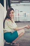 Portrait Of Thai Adult Businesswoman Beautiful Girl Relax And Smile Stock Photo