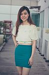 Portrait Of Thai Adult Businesswoman Beautiful Girl Relax And Smile Stock Photo