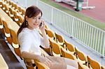 Portrait Of Thai Adult Businesswoman Beautiful Girl Using Her Smart Phone Stock Photo