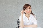 Portrait Of Thai Adult Businesswoman Beautiful Girl Write A Book Stock Photo