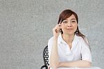 Portrait Of Thai Adult Businesswoman Beautiful Girl Write A Book Stock Photo