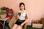 Portrait Of Thai Adult Women Office Beautiful Girl Drinking Coffee Stock Photo